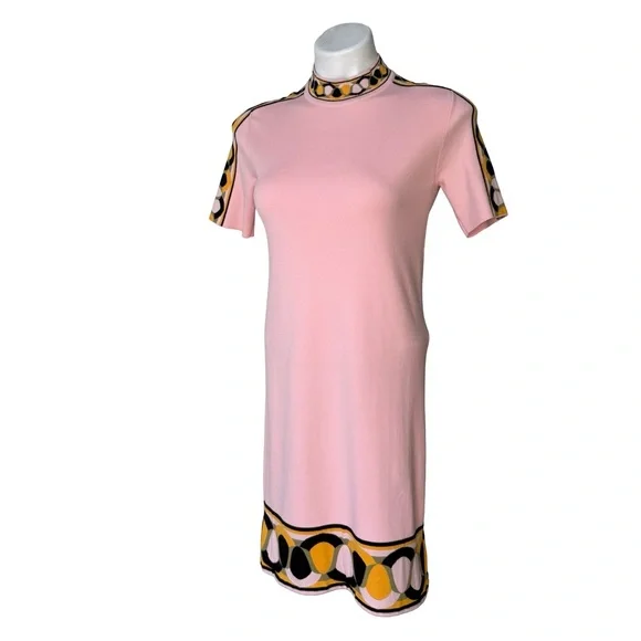 Emilio Pucci Knit Short Sleeve Mock Neck Dress with Geometric Border Trim, Sz XS - Picture 3 of 16